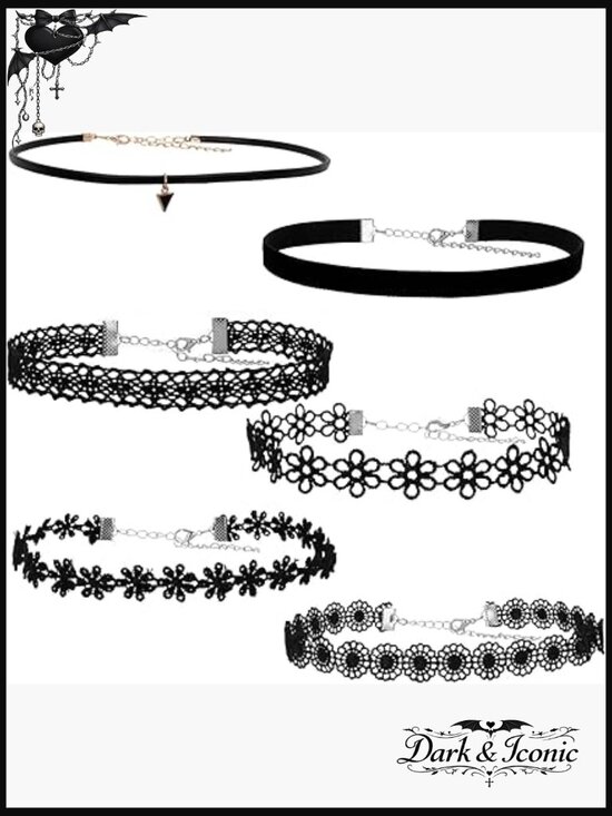 Jewelry - 6 Piece Velvet Choker Necklace Set, Adjustable Gothic Lace Punk Jewelry